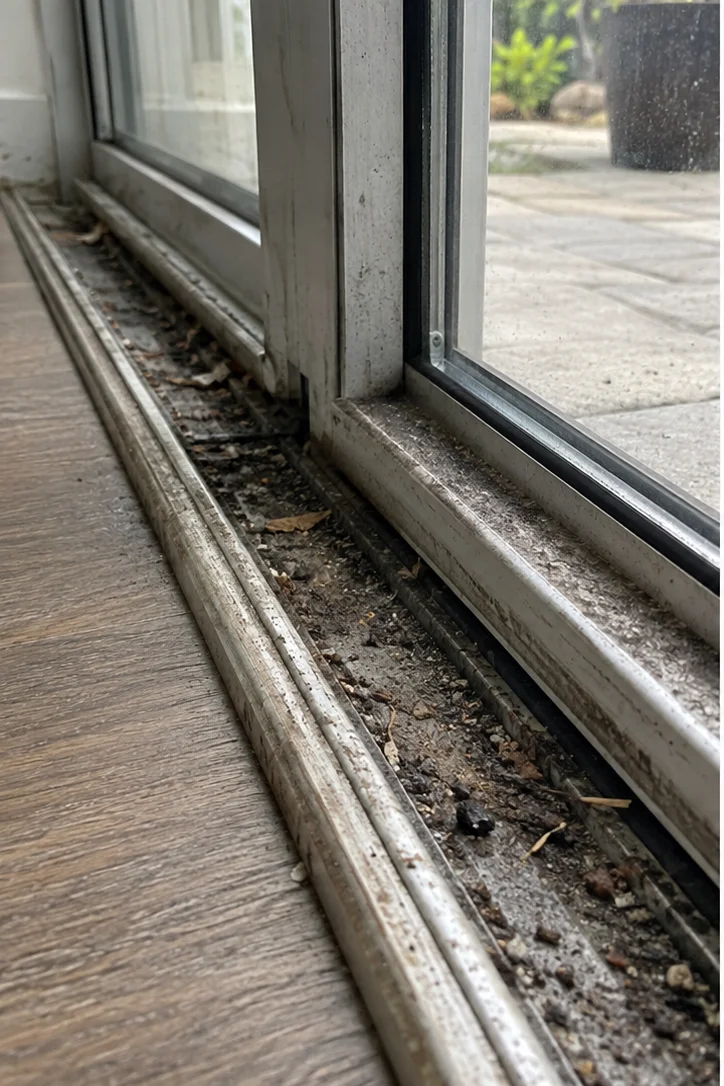 Sliding door panel out of alignment before adjustment