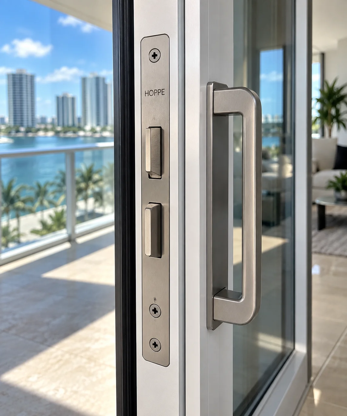 Technician reinforcing sliding door security