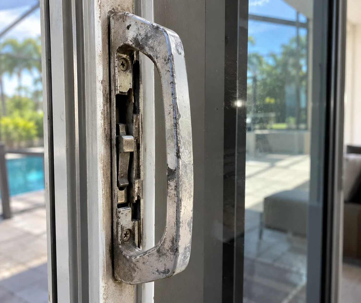Worn sliding door lock that no longer catches when closed