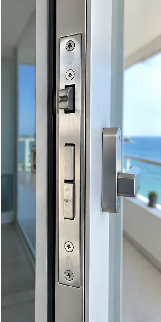 Illustrative example: new mortise lock mechanism installed and locking cleanly
