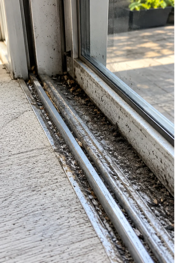Illustrative example: sliding door track showing wear before repair