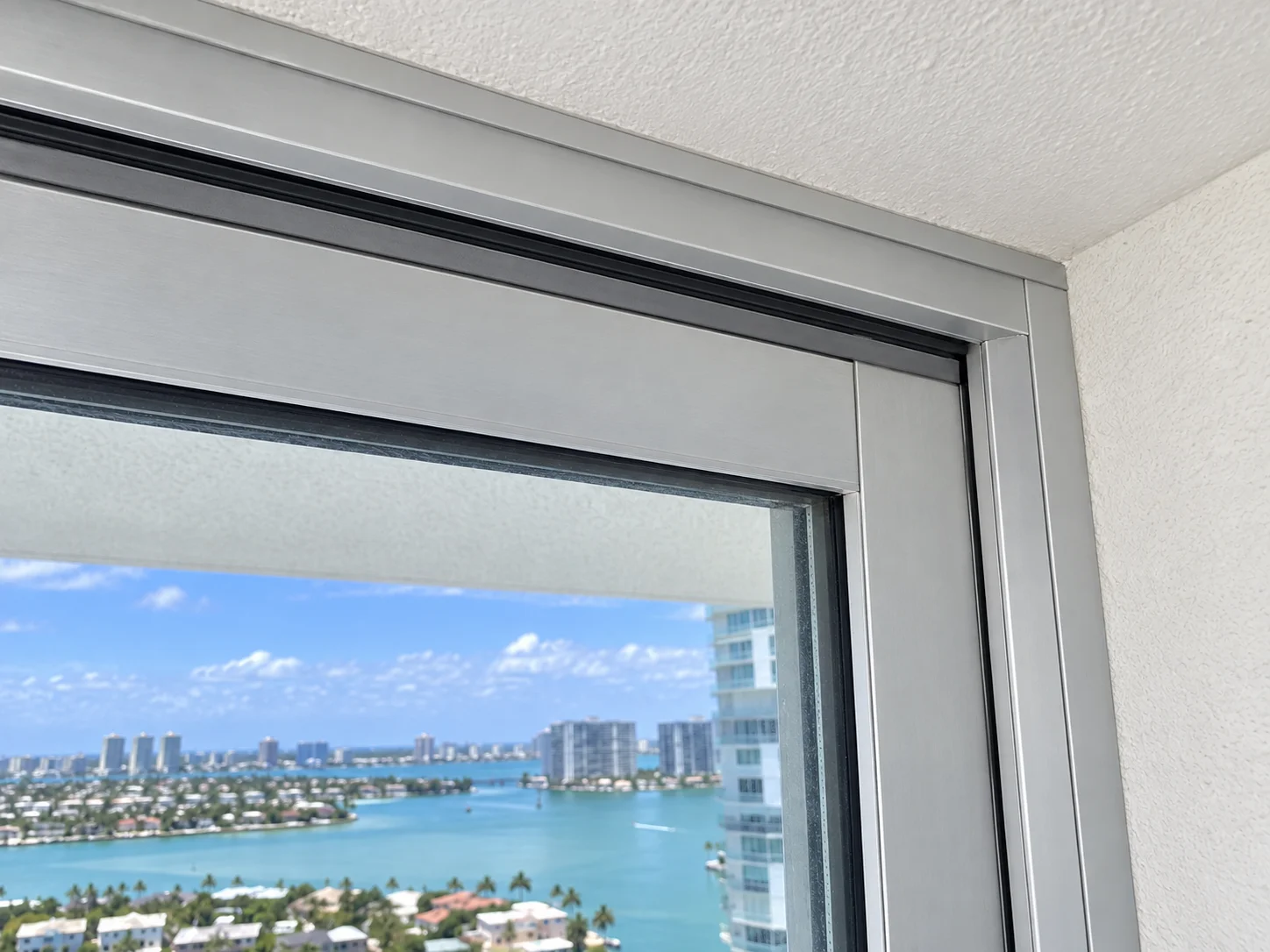 New clean sliding door frame corner after professional repair service